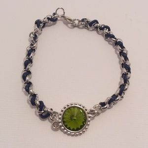 Swarovski Green Crystal Leather Braided Bracelet
